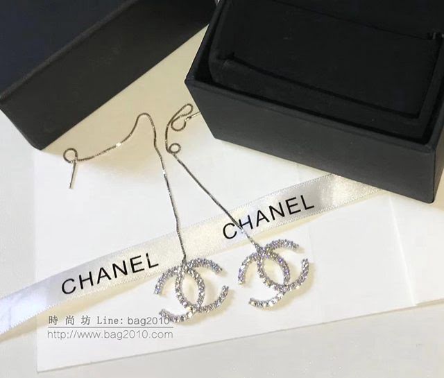 chanel耳環 香奈兒Chanel經典滿鑽 純銀系列 流蘇經典logo耳線 925純銀耳環  gzsc1432